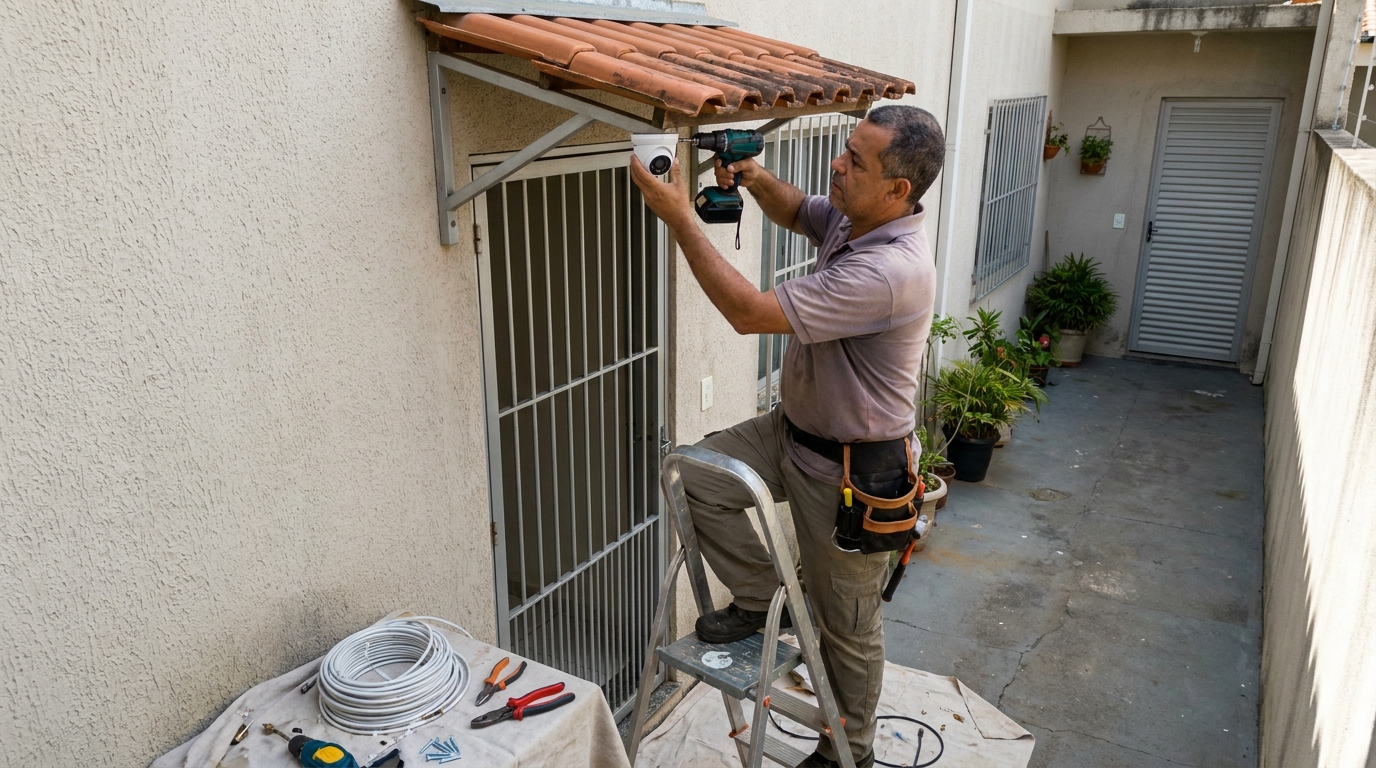Eletricista instalando cameras de seguranca em Jaraguá do Sul‑SC
