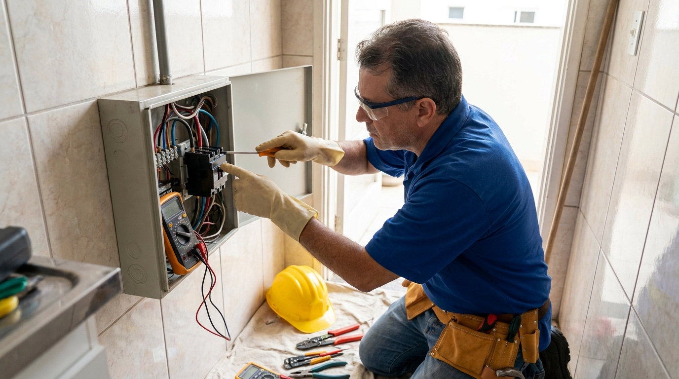 Eletricista instalando disjuntor em Jaraguá do Sul‑SC