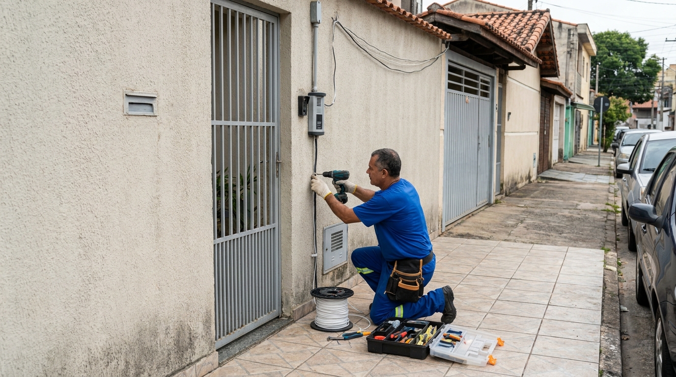 Eletricista instalando interfone em Jaraguá do Sul‑SC