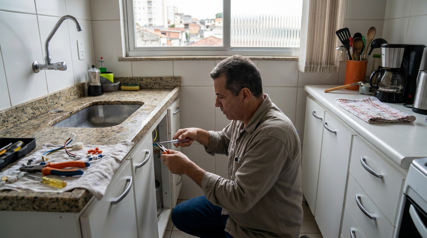 Eletricista instalando torneira eletrica em Jaraguá do Sul‑SC