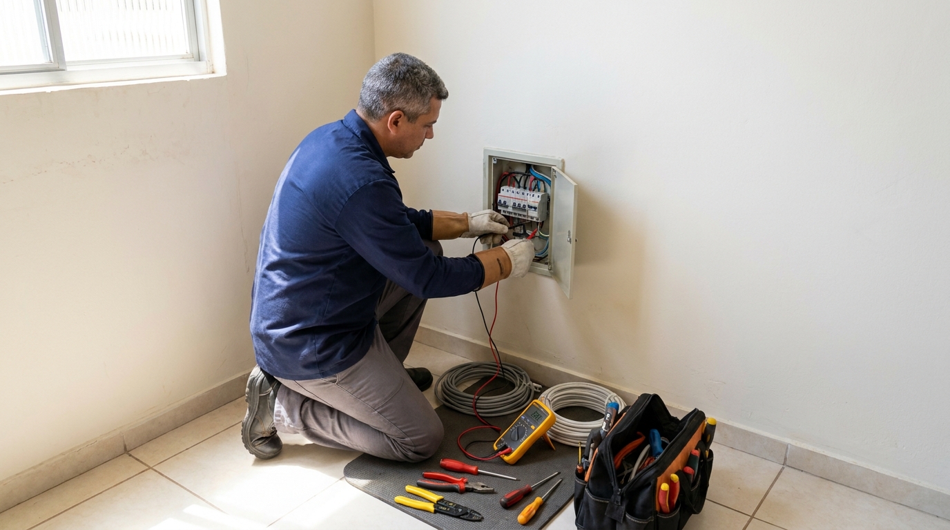 Eletricista realizando manutencao em Jaraguá do Sul‑SC